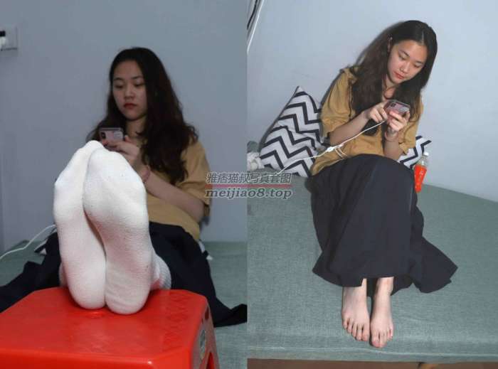 [Pary学生模拍]059 大美女琪琪脱下棉袜展示38码修长大白脚